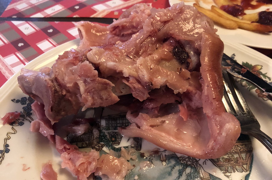 Ugly photo of a pig knuckle after it's been eaten