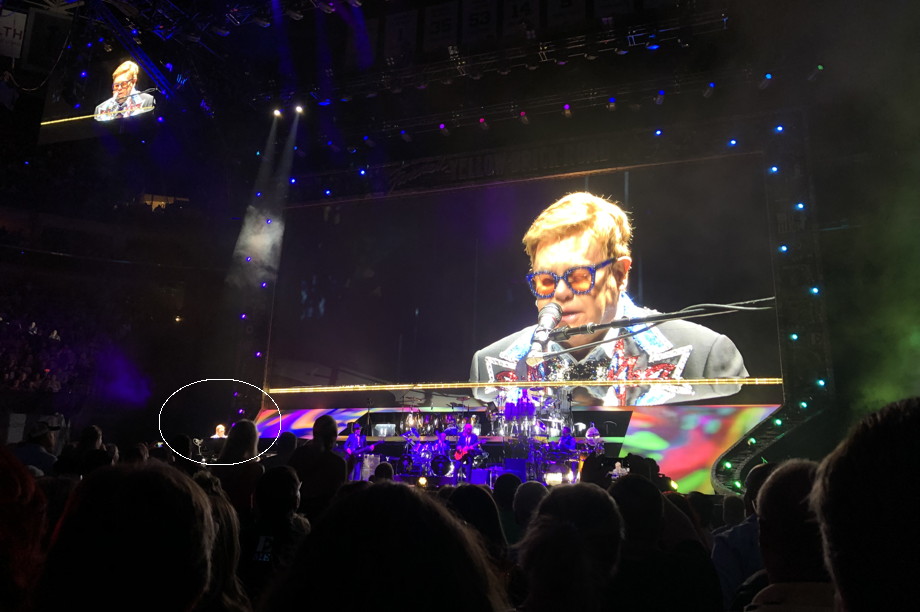 Elton John magnified on a video board