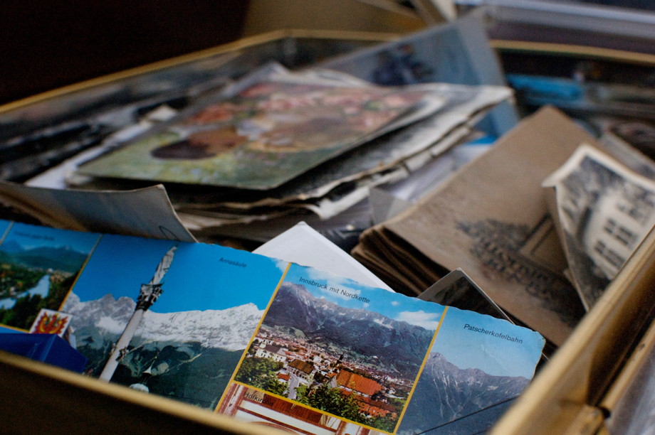 Old postcards in a box
